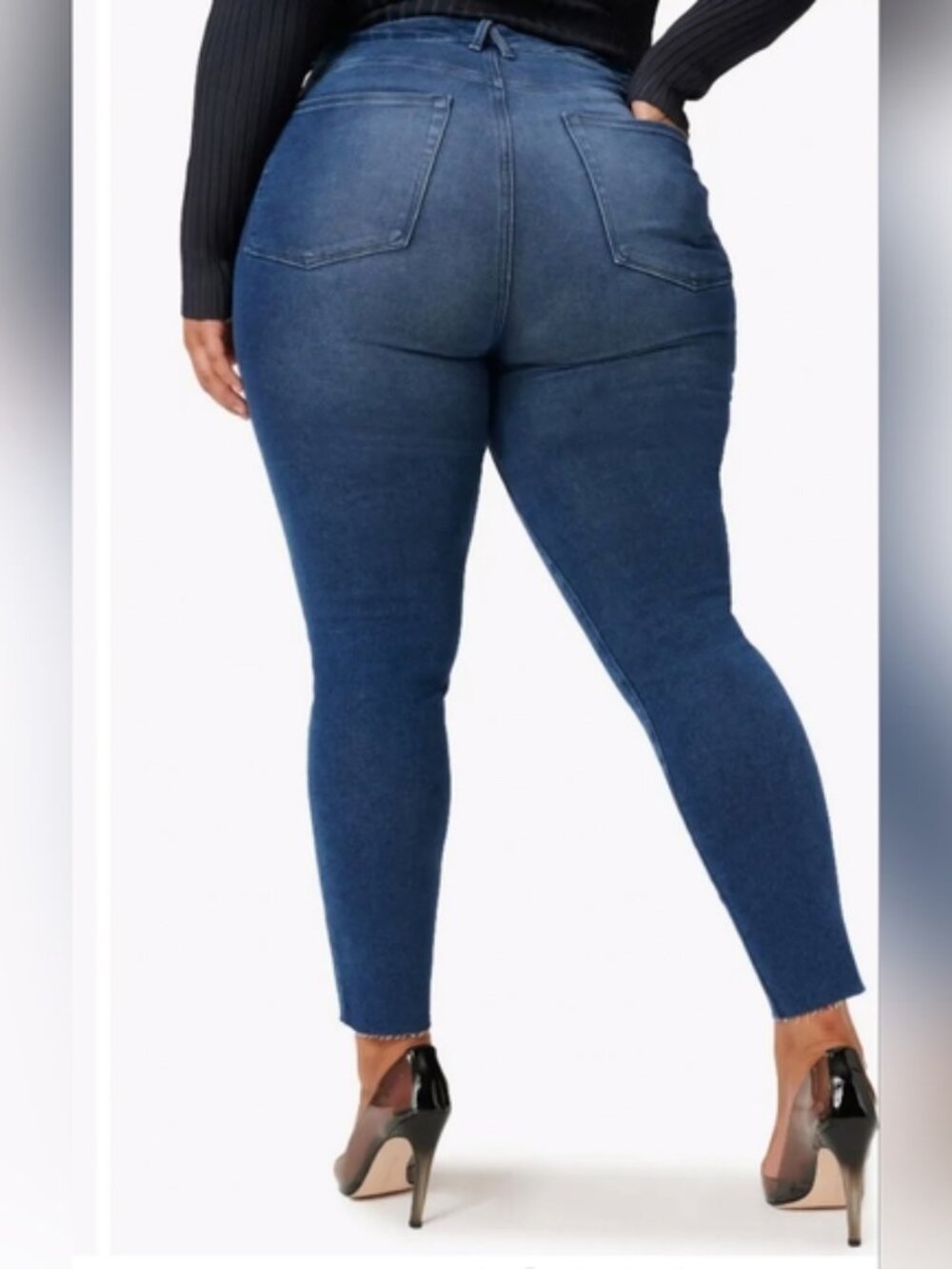 Good American Waist Raw Hem Skinny Jeans color bue 867 size 2 NEW